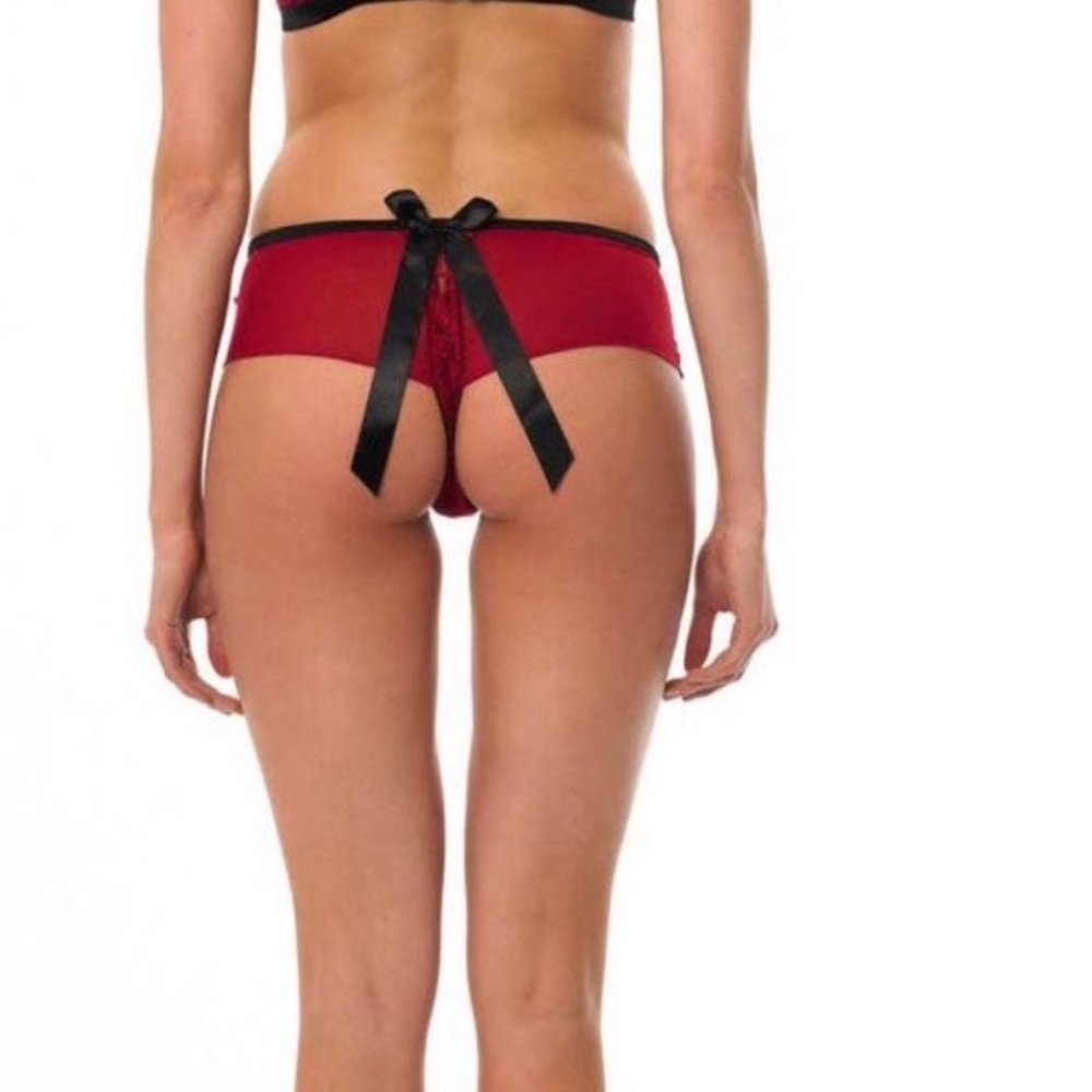 BLUEBELLA Eloise Brazilian Satin Bows Chiffon & Lace Thong Panties US Sz L NWT - Picture 6 of 16